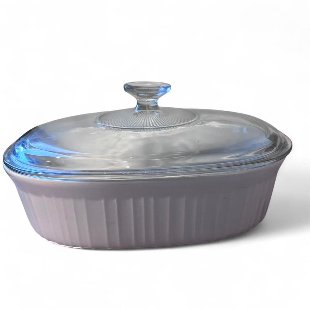 CorningWare French White 2.5 Qt Oval Casserole Dish F-2-B Pyrex Glass Lid F-12-C